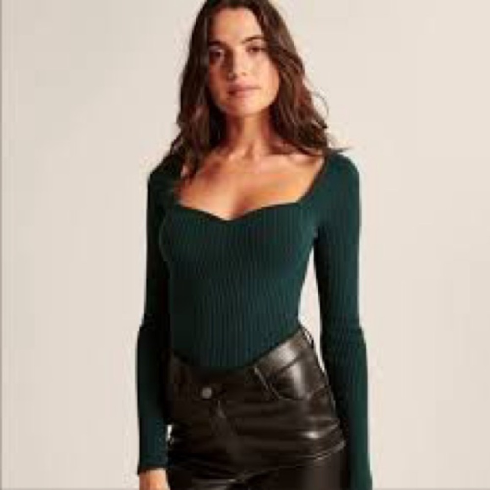 Abercrombie & Fitch Ribbed Square Neck BodyCon top Dark Green stretch Y2K SZ L